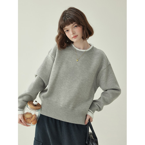 「北島AMUU原創」減齡拼色圓領長袖毛衣女25冬季新款寬松通勤上衣 「北島AMUU原創」減齡拼色圓領長袖毛衣女25冬季新款寬松通勤上衣