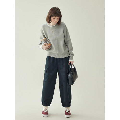 「北島AMUU原創」減齡拼色圓領長袖毛衣女25冬季新款寬松通勤上衣 「北島AMUU原創」減齡拼色圓領長袖毛衣女25冬季新款寬松通勤上衣