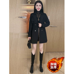 加絨加厚風衣女2024秋冬新款時髦洋氣顯瘦中長款小個子百搭厚外套