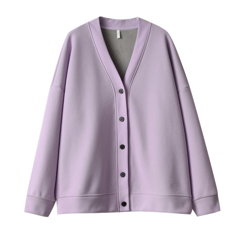 女士珠地棉加絨外套 一體奧麗絨保暖衛衣開衫 V領上衣秋冬款女裝 女士珠地棉加絨外套 一體奧麗絨保暖衛衣開衫 V領上衣秋冬款女裝