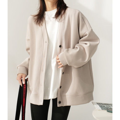 女士珠地棉加絨外套 一體奧麗絨保暖衛衣開衫 V領上衣秋冬款女裝 女士珠地棉加絨外套 一體奧麗絨保暖衛衣開衫 V領上衣秋冬款女裝