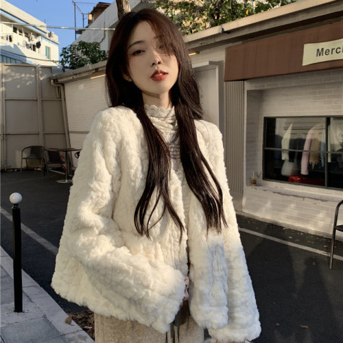 高級感仿羊羔毛軟糯外套秋冬2022新款加厚保暖V領洋氣ins上衣女裝 高級感仿羊羔毛軟糯外套秋冬2022新款加厚保暖V領洋氣ins上衣女裝