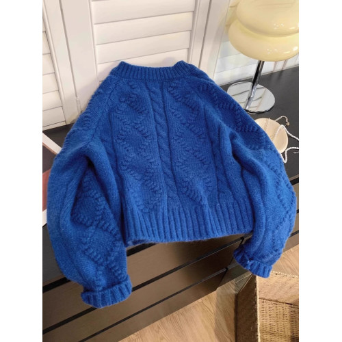 復古克萊因藍麻花短款開衫毛衣女秋冬季寬松拉鍊針織上衣慵懶外套 復古克萊因藍麻花短款開衫毛衣女秋冬季寬松拉鍊針織上衣慵懶外套