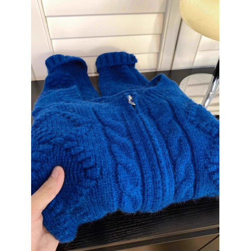 復古克萊因藍麻花短款開衫毛衣女秋冬季寬松拉鍊針織上衣慵懶外套 復古克萊因藍麻花短款開衫毛衣女秋冬季寬松拉鍊針織上衣慵懶外套