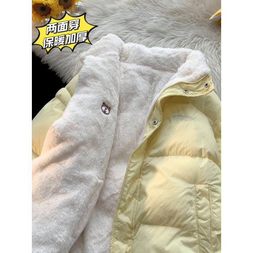 冬季羽絨服女雙面穿加厚加絨兔毛軟fufu小個子學生麵包服外套潮牌 冬季羽絨服女雙面穿加厚加絨兔毛軟fufu小個子學生麵包服外套潮牌