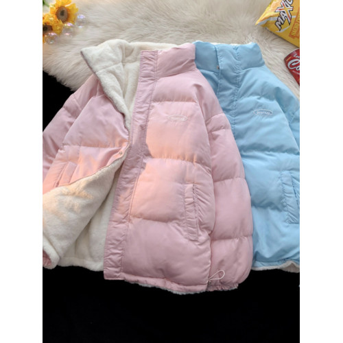 冬季羽絨服女雙面穿加厚加絨兔毛軟fufu小個子學生麵包服外套潮牌 冬季羽絨服女雙面穿加厚加絨兔毛軟fufu小個子學生麵包服外套潮牌