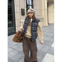 川川也 美式V領仿貂毛寬松慵懶風毛衣男女復古休閒顯瘦針織衫上衣