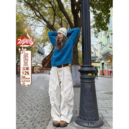 川川也 美式V領仿貂毛寬鬆慵懶風毛衣男女復古休閒顯瘦針織衫上衣 川川也 美式V領仿貂毛寬鬆慵懶風毛衣男女復古休閒顯瘦針織衫上衣