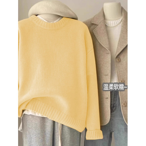 2025秋冬新款軟糯黃色毛衣女外穿加厚馬海毛寬松慵懶風套頭針織衫 2025秋冬新款軟糯黃色毛衣女外穿加厚馬海毛寬松慵懶風套頭針織衫