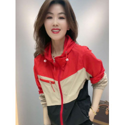 洋氣時尚撞色連帽寬松防曬2024春季新款長袖短外套氣質大碼女裝潮
