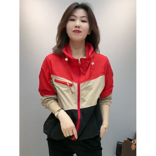 洋氣時尚撞色連帽寬松防曬2024春季新款長袖短外套氣質大碼女裝潮 洋氣時尚撞色連帽寬松防曬2024春季新款長袖短外套氣質大碼女裝潮