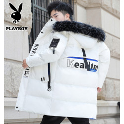 花花公子中長款羽絨服男士2025冬季新款潮流帥氣加厚保暖棉衣外套