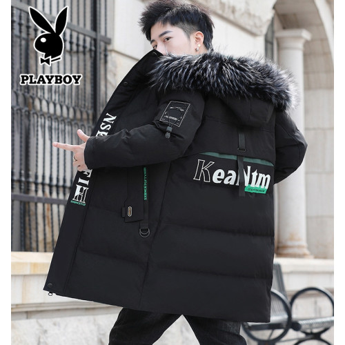 花花公子中長款羽絨服男士2025冬季新款潮流帥氣加厚保暖棉衣外套