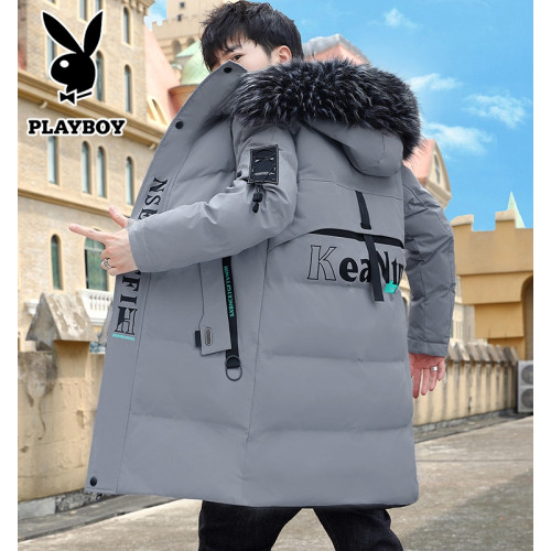 花花公子中長款羽絨服男士2025冬季新款潮流帥氣加厚保暖棉衣外套