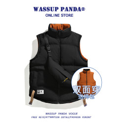 WASSUP PANDA兩面穿羽絨服馬甲男秋冬季保暖背心立領無袖棉服外套