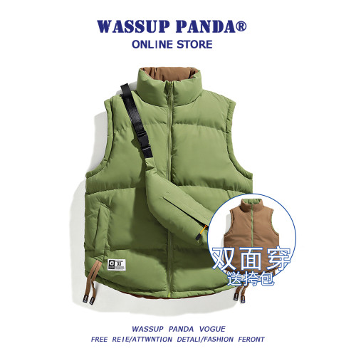 WASSUP PANDA兩面穿羽絨服馬甲男秋冬季保暖背心立領無袖棉服外套 WASSUP PANDA兩面穿羽絨服馬甲男秋冬季保暖背心立領無袖棉服外套