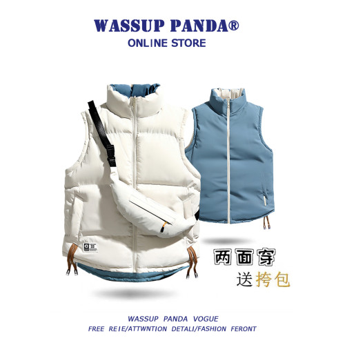 WASSUP PANDA兩面穿羽絨服馬甲男秋冬季保暖背心立領無袖棉服外套 WASSUP PANDA兩面穿羽絨服馬甲男秋冬季保暖背心立領無袖棉服外套