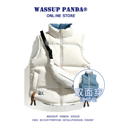 WASSUP PANDA兩面穿羽絨服馬甲男秋冬季保暖背心立領無袖棉服外套 WASSUP PANDA兩面穿羽絨服馬甲男秋冬季保暖背心立領無袖棉服外套