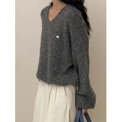 外穿軟糯針織上衣女秋冬2025新款慵懶風高級感寬松v領毛茸茸毛衣