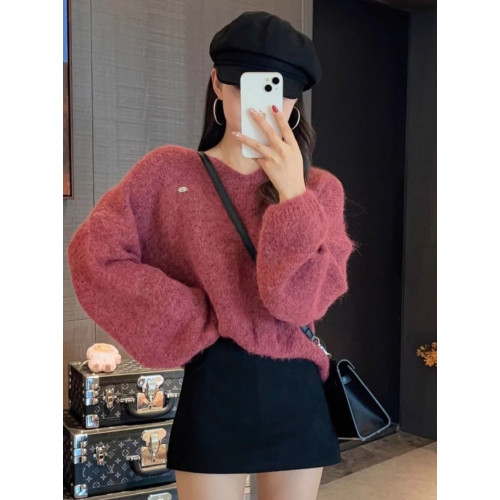 外穿軟糯針織上衣女秋冬2025新款慵懶風高級感寬松v領毛茸茸毛衣