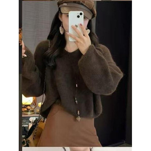 外穿軟糯針織上衣女秋冬2025新款慵懶風高級感寬松v領毛茸茸毛衣