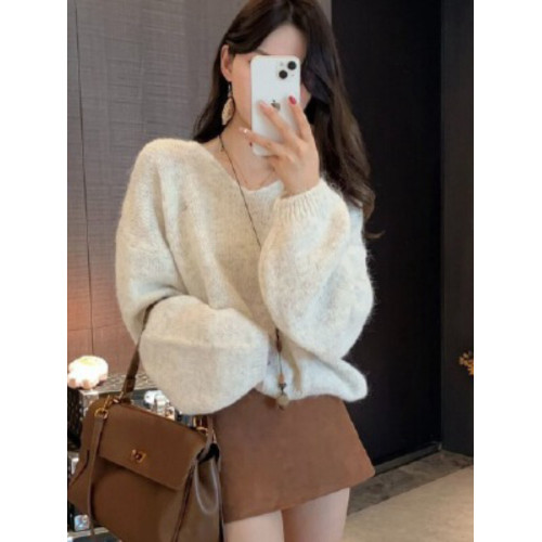 外穿軟糯針織上衣女秋冬2025新款慵懶風高級感寬松v領毛茸茸毛衣