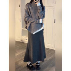 高級設計感高領不規則毛衣女秋冬韓系穿搭寬松慵懶風針織鬭篷上衣