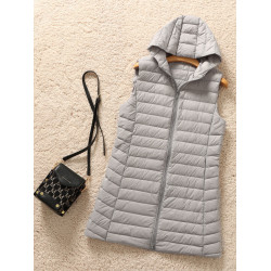 優品秋冬輕薄修身羽絨服連帽羽絨馬甲女中長款背心大衣白鴨絨保暖