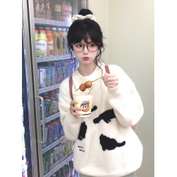 卡通貓咪馬海毛毛衣女秋冬潮牌美式復古寬松慵懶風內搭針織衫上衣