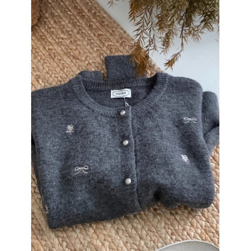 高級灰蝴蝶結刺綉針織外套浙江普院毛衣桐鄕高級嘉興濮院羊毛開衫