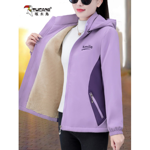 啄木鳥秋冬沖鋒衣外套女加絨加厚2025年新款爆款冬裝短款夾克上衣 啄木鳥秋冬沖鋒衣外套女加絨加厚2025年新款爆款冬裝短款夾克上衣