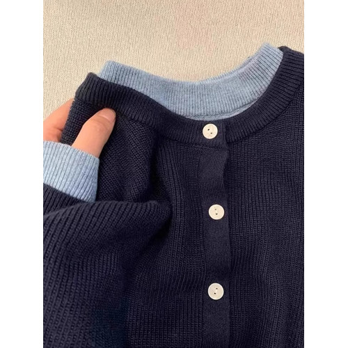 2025新款高級感假兩件針織衫女秋冬慵懶風紅色毛衣開衫設計感上衣