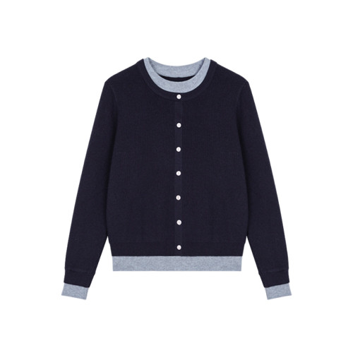 2025新款高級感假兩件針織衫女秋冬慵懶風紅色毛衣開衫設計感上衣