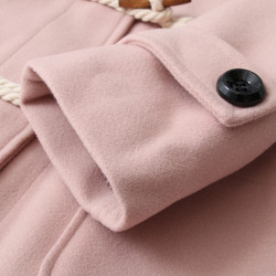 毛呢外套女中長款秋冬小個子日系粉色連帽學生森系牛角釦呢子大衣