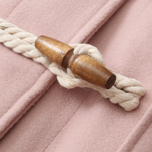 毛呢外套女中長款秋冬小個子日系粉色連帽學生森系牛角釦呢子大衣 毛呢外套女中長款秋冬小個子日系粉色連帽學生森系牛角釦呢子大衣