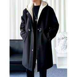 風衣外套男中長款加絨加厚大衣2025秋冬情侶馬甲休閒連帽帥氣潮牌