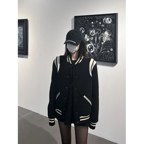 黑色棒球服外套女加厚春秋季2025新款美式復古學院風毛呢夾克上衣 黑色棒球服外套女加厚春秋季2025新款美式復古學院風毛呢夾克上衣