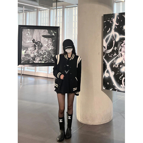 黑色棒球服外套女加厚春秋季2025新款美式復古學院風毛呢夾克上衣 黑色棒球服外套女加厚春秋季2025新款美式復古學院風毛呢夾克上衣