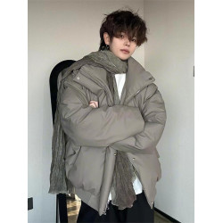 廓形PU皮短款羽絨服男款冬季麵包服棉衣cleanfit美式高街立領外套