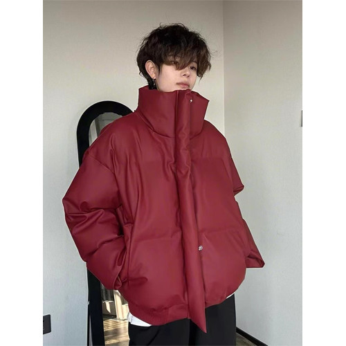 廓形PU皮短款羽絨服男款冬季麵包服棉衣cleanfit美式高街立領外套