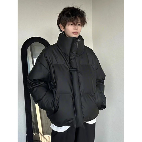 廓形PU皮短款羽絨服男款冬季麵包服棉衣cleanfit美式高街立領外套