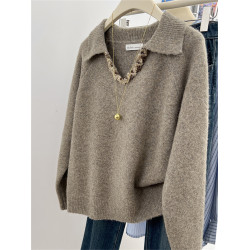 高級感重工亮片翻領毛衣女冬季加厚外穿軟糯深秋初冬穿搭寬松慵懶