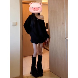 秋冬2025新款黑色蝴蝶結露背v領毛衣女慵懶風高級感寬松針織上衣