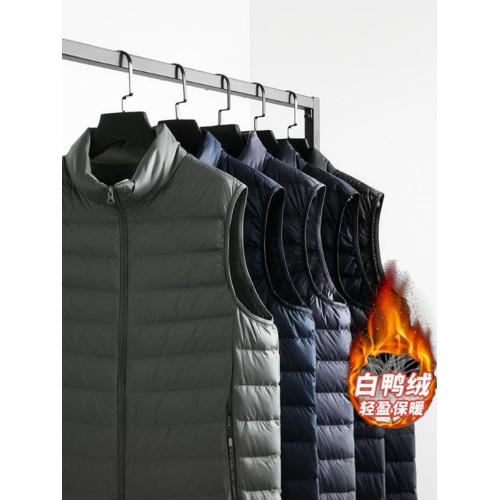2025冬季輕薄羽絨服馬甲男新款加肥加大碼立領白鴨絨無袖背心外套 2025冬季輕薄羽絨服馬甲男新款加肥加大碼立領白鴨絨無袖背心外套