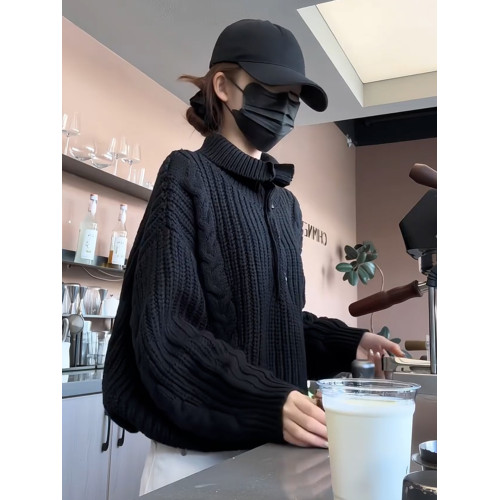 黑色高領毛衣外套女秋冬季2025新款小香慵懶風高級感針織開衫上衣