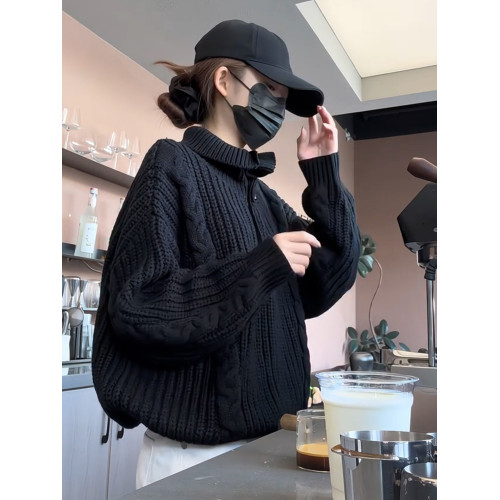 黑色高領毛衣外套女秋冬季2025新款小香慵懶風高級感針織開衫上衣