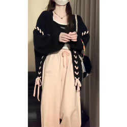 日系慵懶風寬松毛衣開衫女春秋冬新款大碼胖妹妹溫柔軟糯針織外套