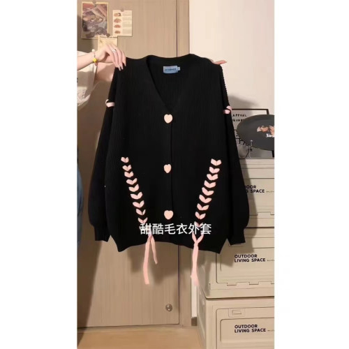 日系慵懶風寬松毛衣開衫女春秋冬新款大碼胖妹妹溫柔軟糯針織外套