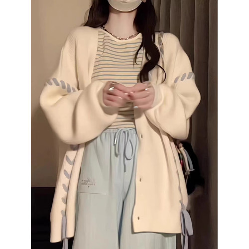 日系慵懶風寬松毛衣開衫女春秋冬新款大碼胖妹妹溫柔軟糯針織外套