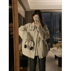 毛呢外套女2025秋冬款寬松百搭設計感小衆美式復古翻領夾克棒球服